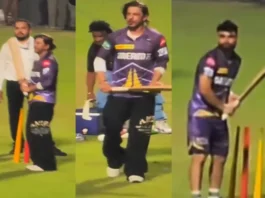 Rinku Singh and the other Kolkata Knight Riders (KKR) players were joined by Shah Rukh Khan and his son AbRam on Sunday during their training session